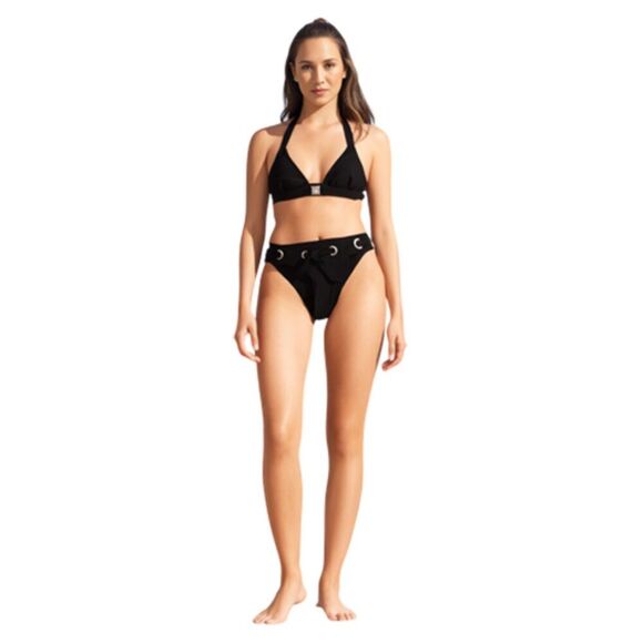 Black Belted Bikini Swimsuit; Mixed Brands Xhilaration and Isaac Mizrahi Size L - Picture 1 of 5
